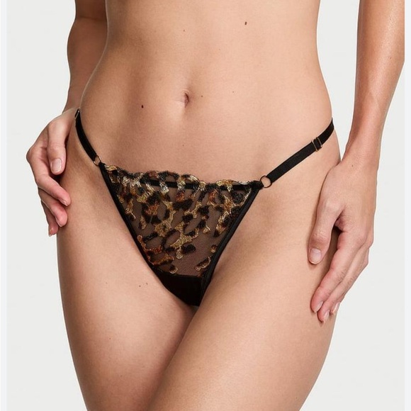 Victoria's Secret Other - Victoria’s Secret Leopard Embroidery Adjustable Thong Pantie Medium